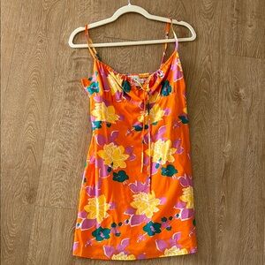 Hello Molly Orange Mini Slip Dress with Spaghetti Straps for Casual Wear